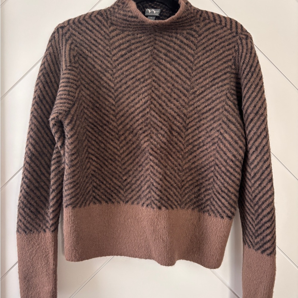 Worthington Brown and Black Fuzzy Mock Turtleneck Sweater